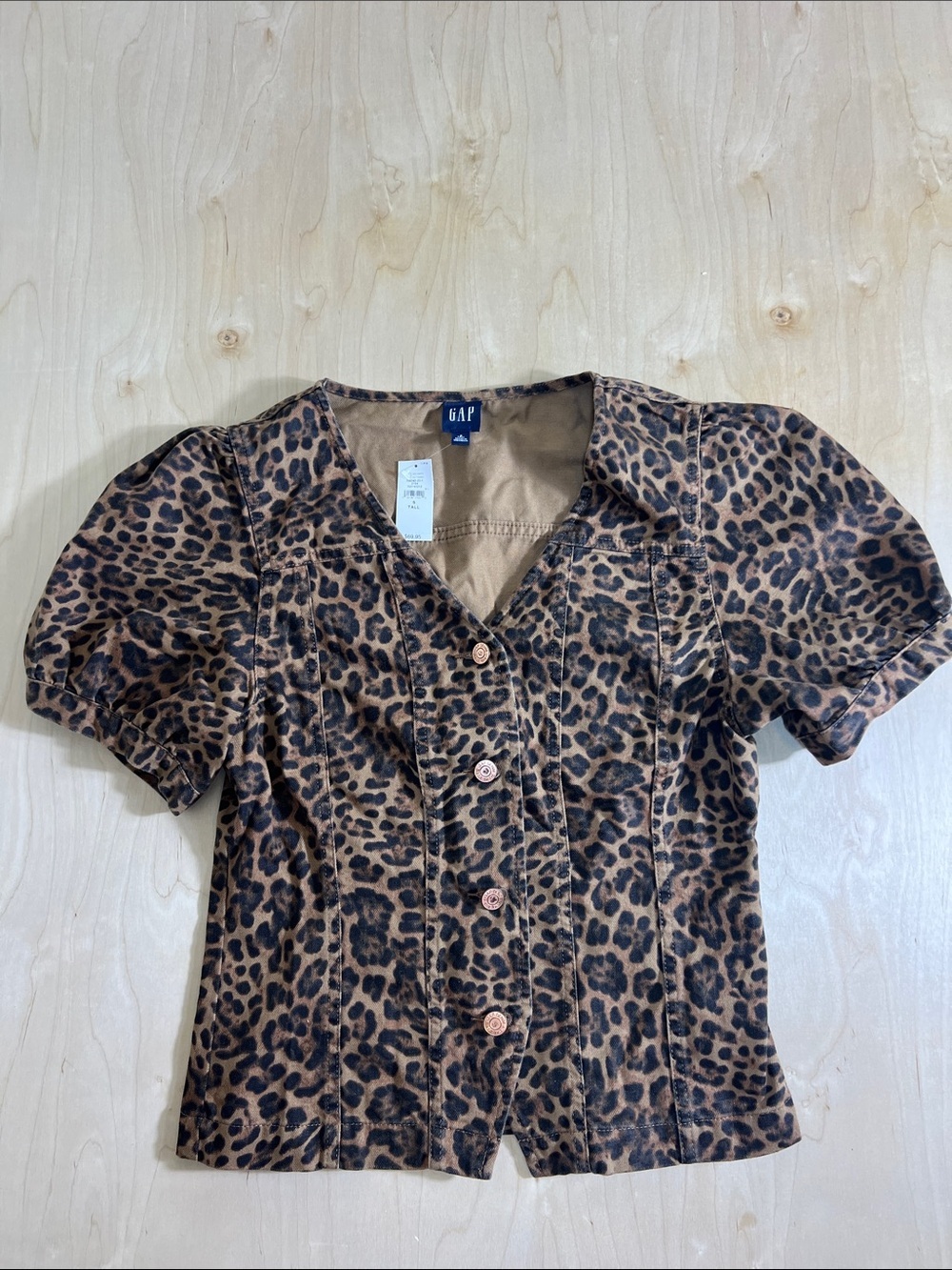 GAP Leopard Print Short-Sleeve Button Front Top - Brown size Small Tall
